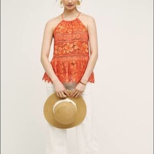 Tracy Reese Anthropologie Orange Lace Top M